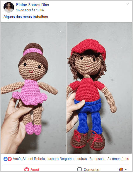 amigurumi de uma bailarina e um menino de boné